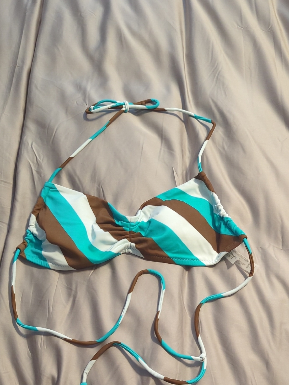 Victoria's Secret Turquoise White Brown Striped Bikini Top